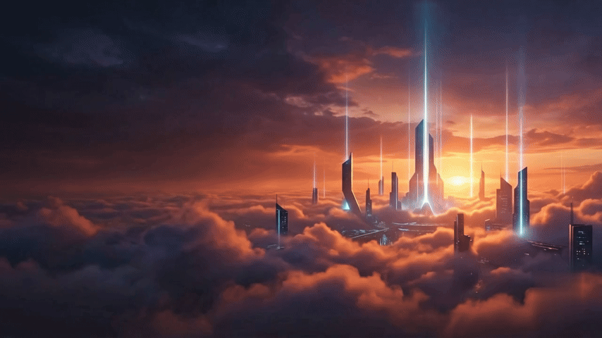 Pulsing skyscrapers with dynamic light effects
